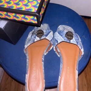 Kurt Geiger Blue Denim Mules with Gold Accent